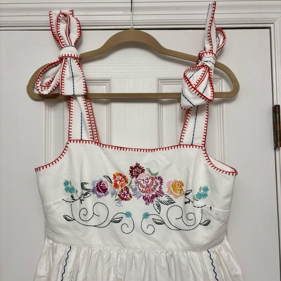 Hunter Bell Midi Dress Stefy Embroidered White Cotton Floral NWT 6 - Picture 9 of 14